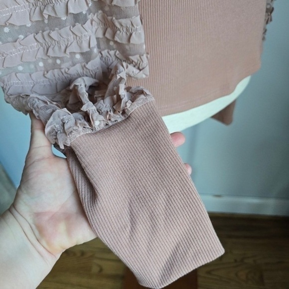 Anthropologie NEW Dolan Dusty Rose Ruffle Puff Sleeve Top SZ Large Coquette Boho - Picture 8 of 11